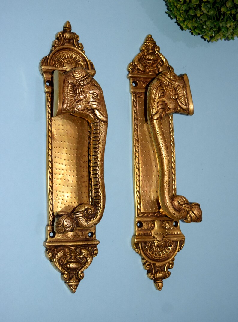 Engraved Elephant Brass Door Handle-ArtyCraftz.com