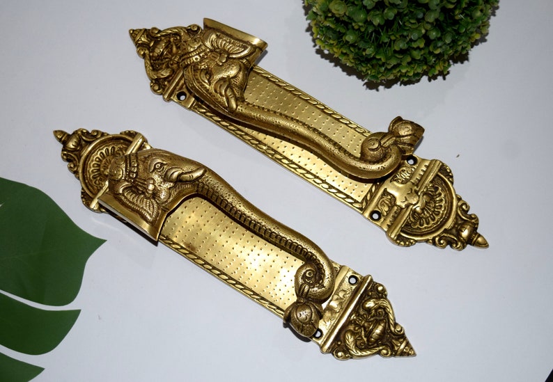 Engraved Elephant Brass Door Handle-ArtyCraftz.com