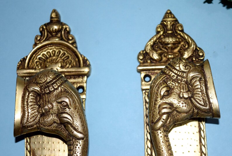 Engraved Elephant Brass Door Handle-ArtyCraftz.com