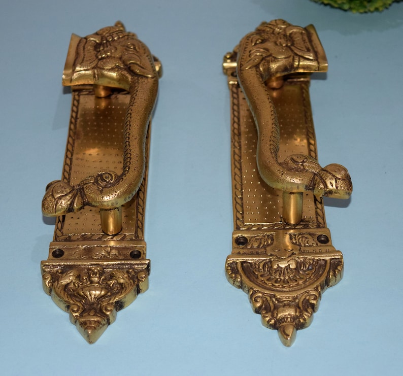 Engraved Elephant Brass Door Handle-ArtyCraftz.com