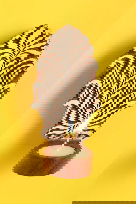 Engraved Floral Table Cum Wall Wooden Tealight Holder - ArtyCraftz.com