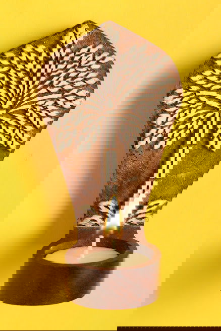 Engraved Palm Tree Table Cum Wall Wooden Tealight Holder - ArtyCraftz.com