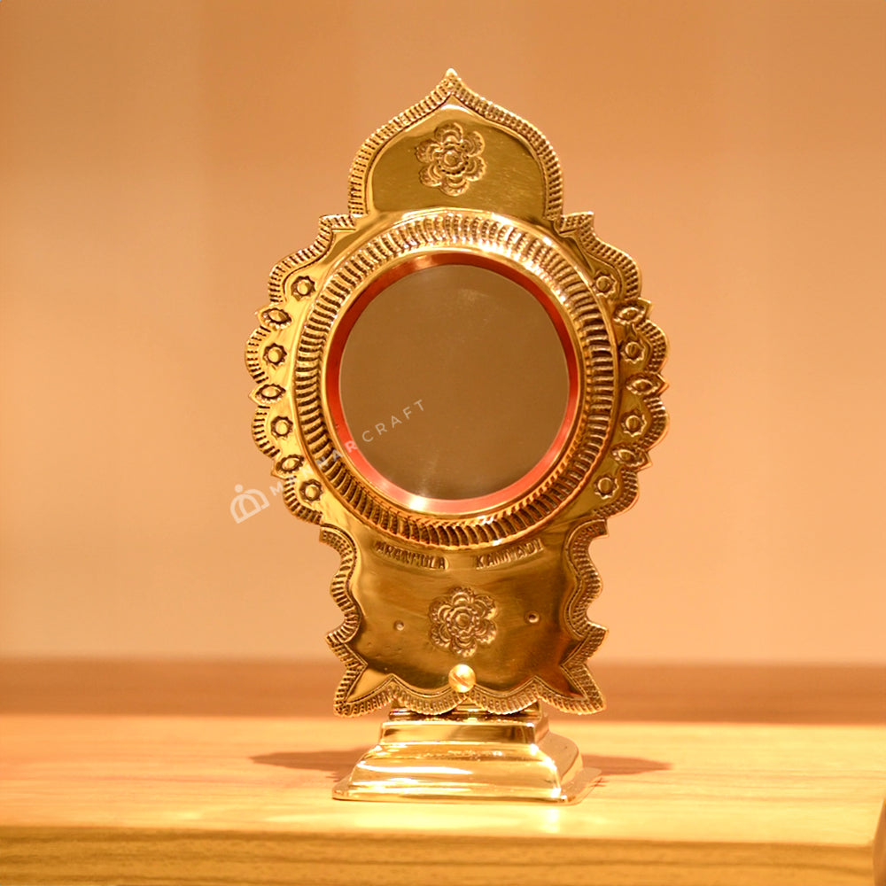 Engraved Peacock Feathers Round Aranmula Kannadi-ArtyCraftz.com