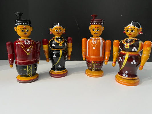 Etikopaka Handpainted Wooden Couple Dolls 4 Inch - Traditional Telugu Figurines Set of 2-ArtyCraftz.com