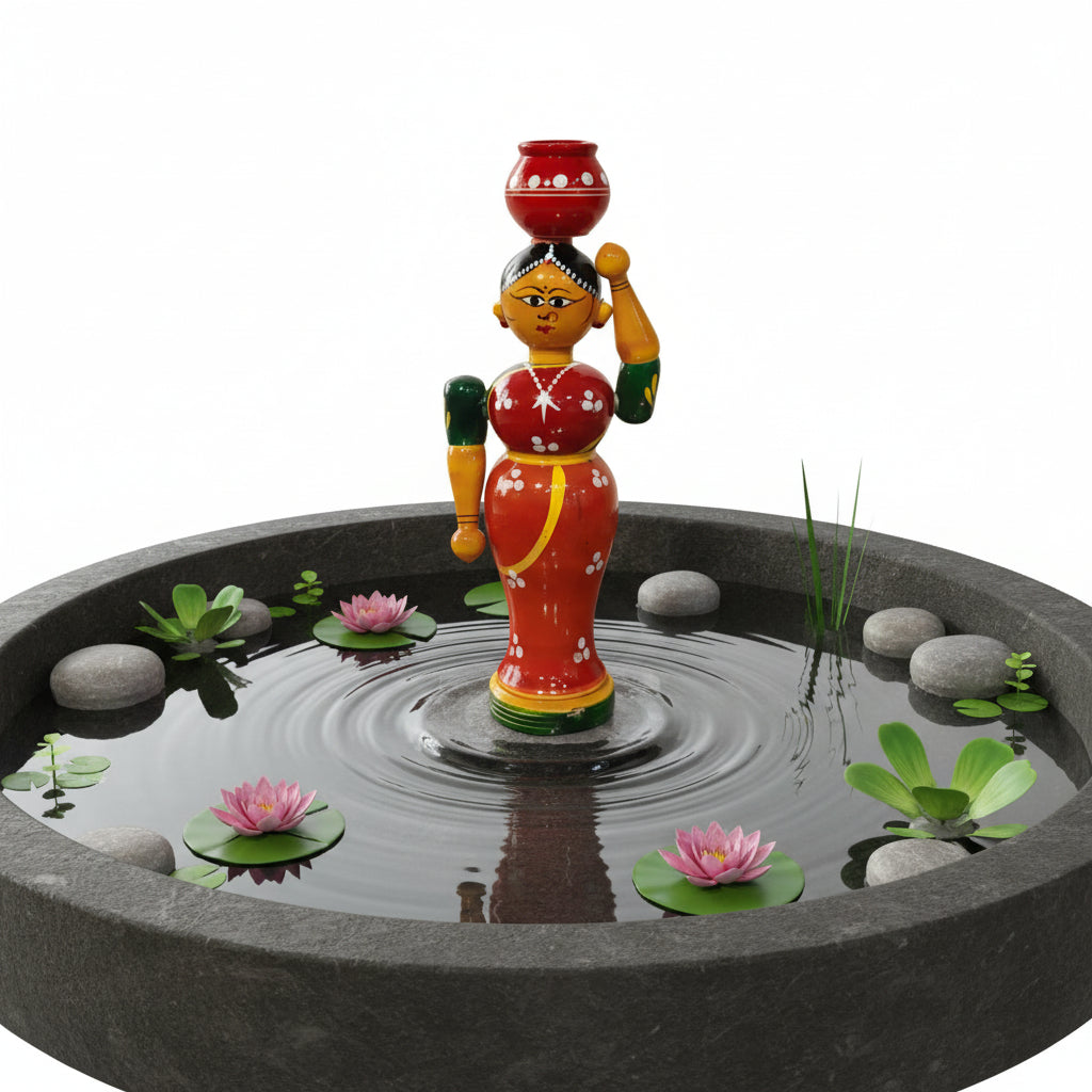 Etikoppaka Wooden Lady Doll with Pot-ArtyCraftz.com