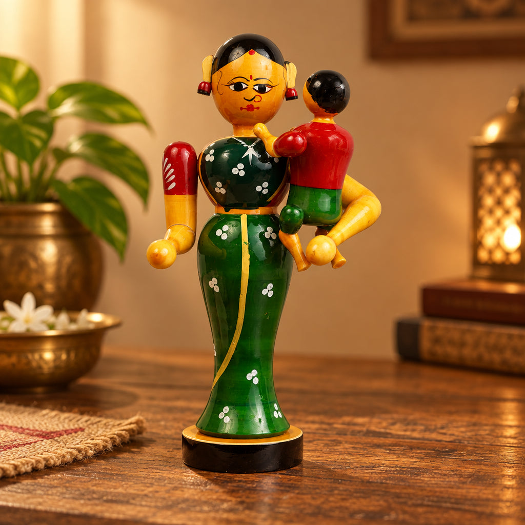 Etikoppaka Wooden Mother and Child Figurine -artycraftz.com