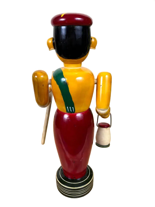 Etikoppaka wooden farmer figurine holding a lamp and walking stick, traditional Indian folk art-artycratz.com