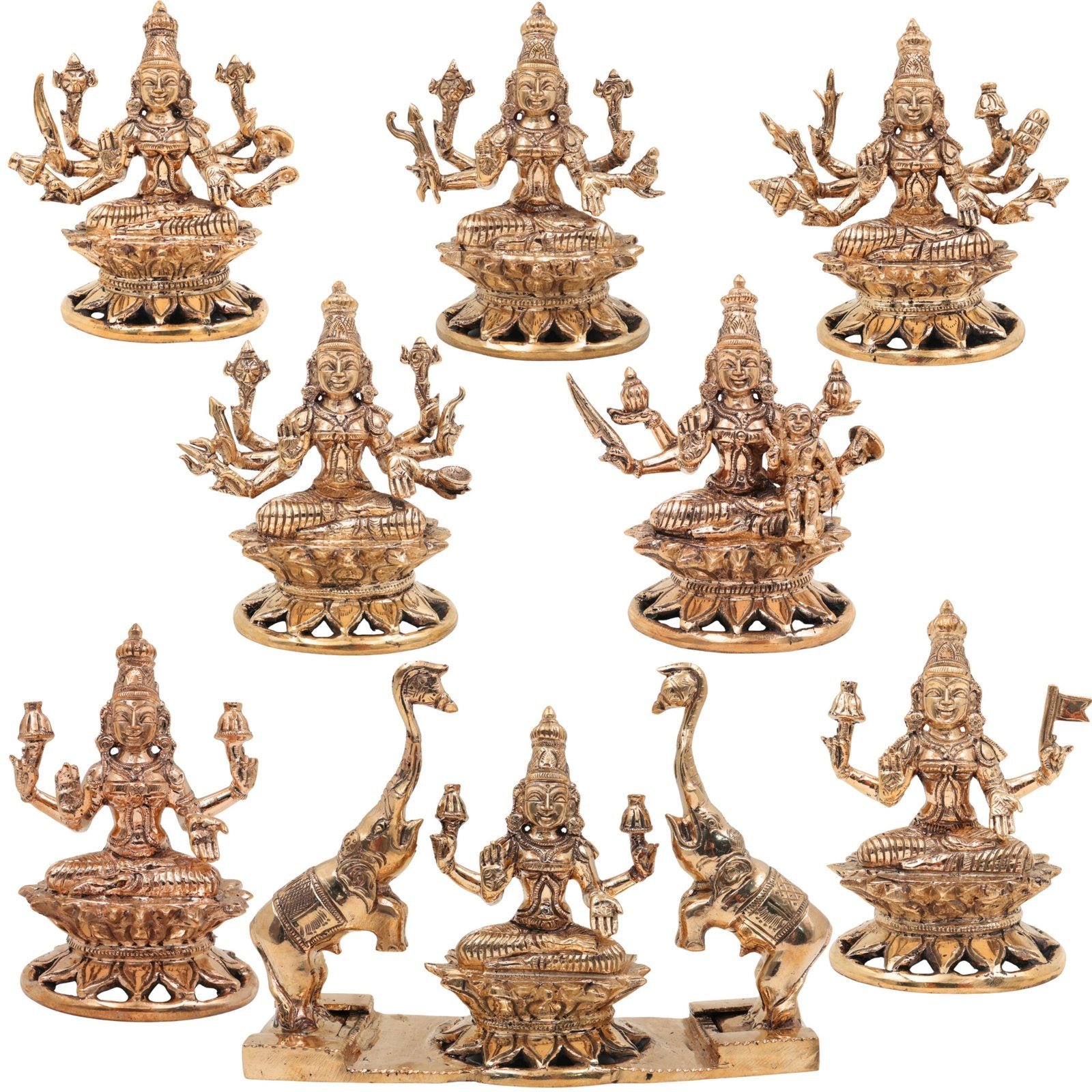 Exquisite Bronze Ashta Lakshmi Idol Set-ArtyCraftz.com