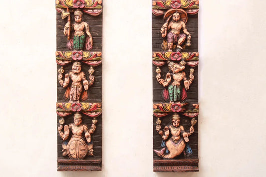 Exquisite Hand-Carved Depiction of Vishnu's Dasavathara Vertical Wall Panel-ArtyCraftz.com