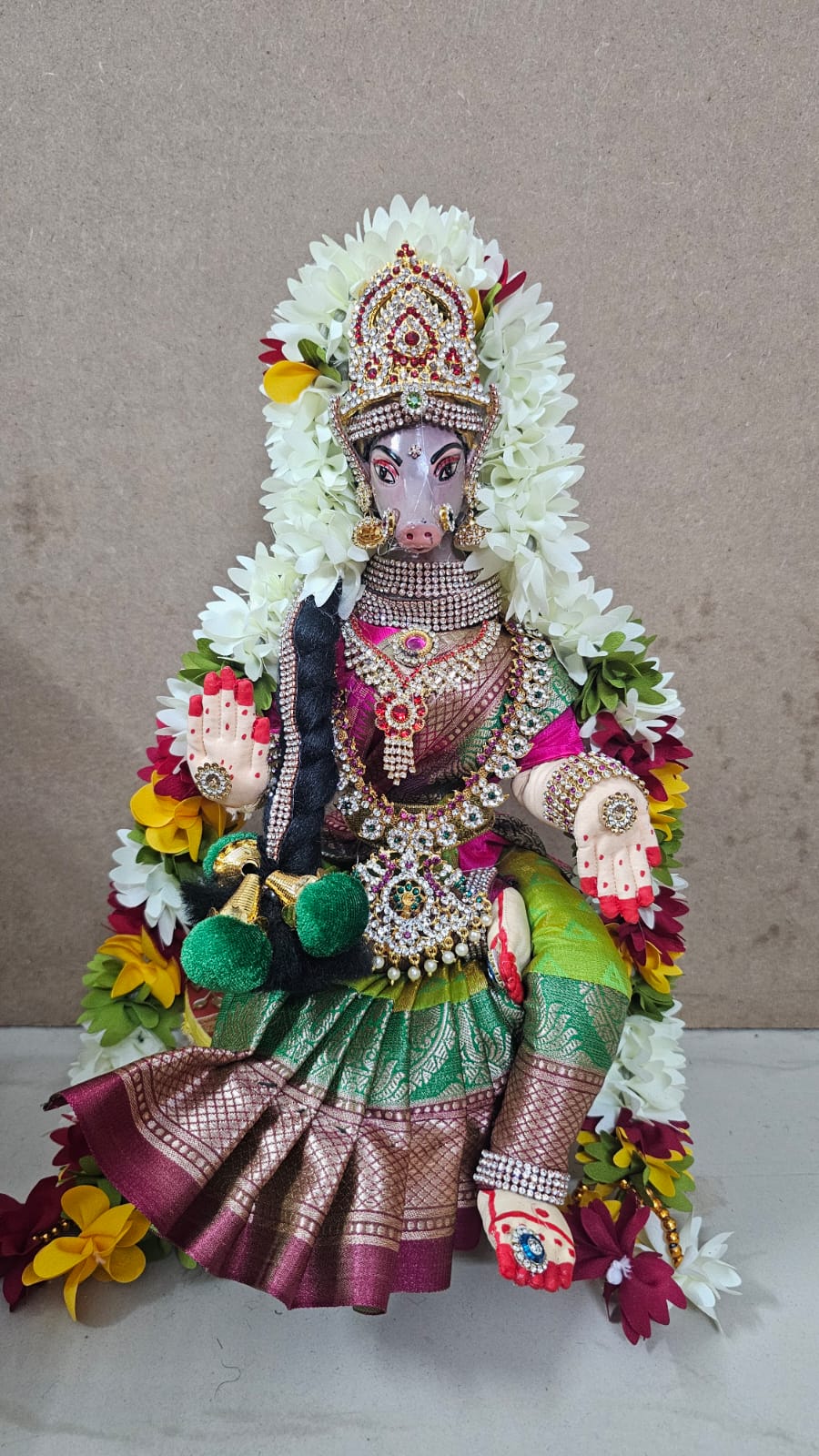 Fabric Body and Fiber Face Varahi Doll Green-ArtyCraftz.com