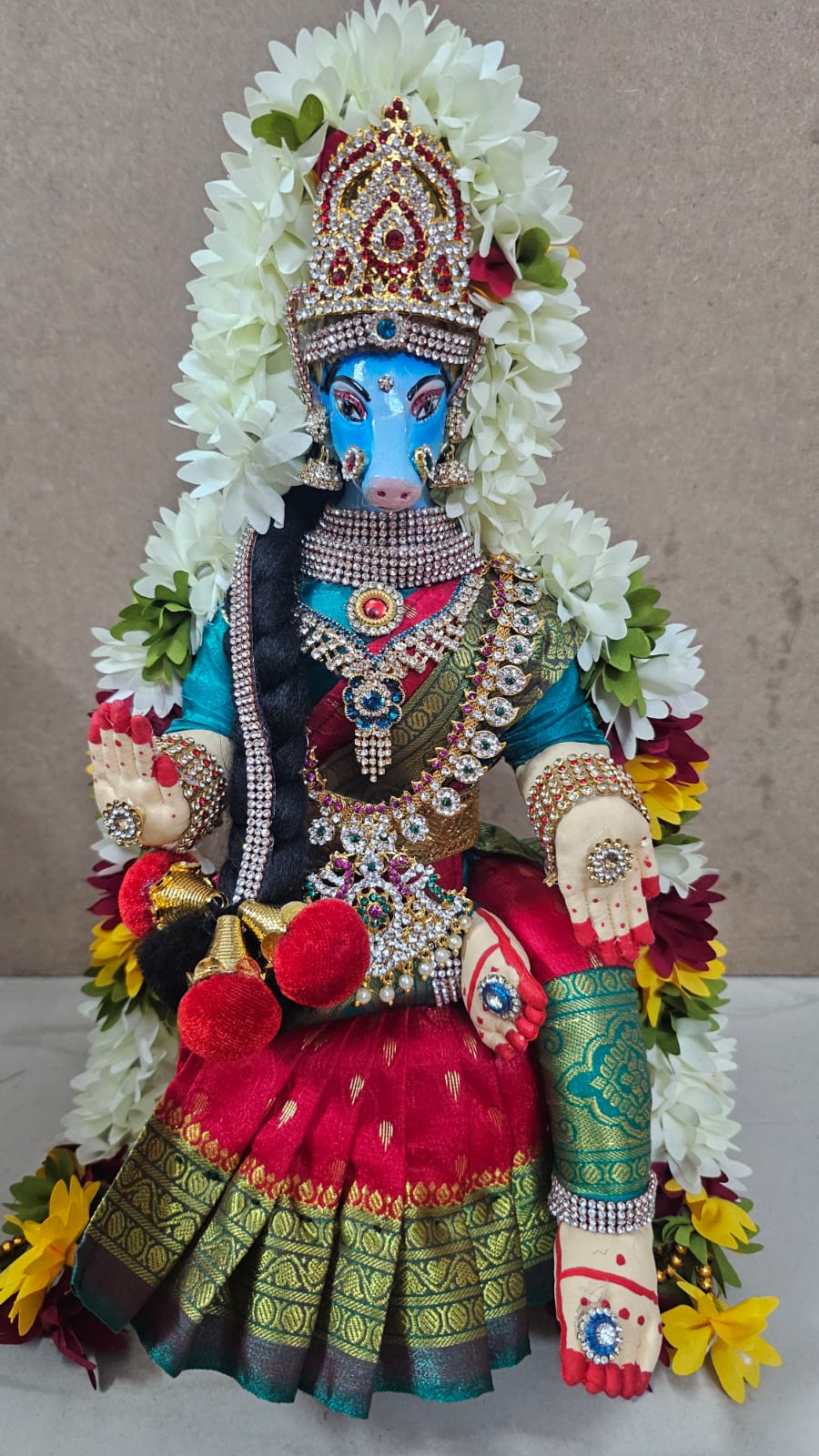 Fabric Body and Fiber Face Varahi Doll Red-ArtyCraftz.com