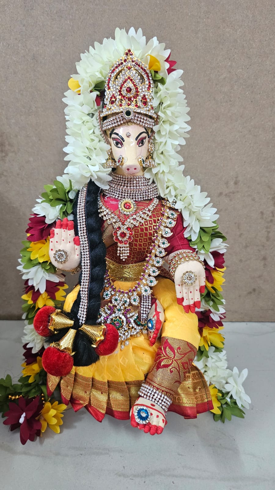 Fabric Body and Fiber Face Varahi Doll Yellow-ArtyCraftz.com