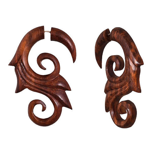 Vine Ripe Twill Spiral Wood Hanger / Fake Gauges Earrings 2.8" - ArtyCraftz.com