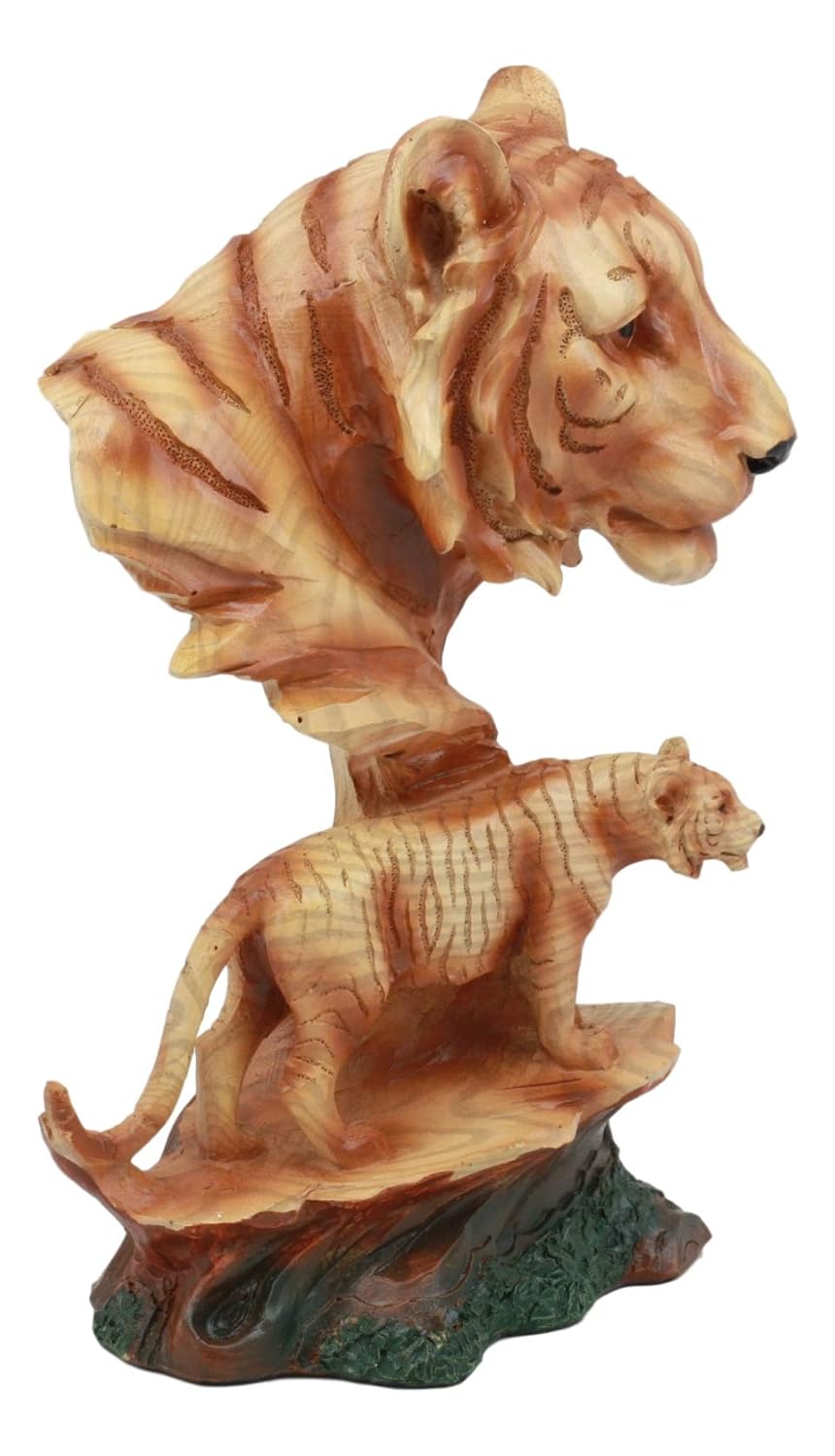 Faux wood tiger family decorative showpiece-ArtyCraftz.com