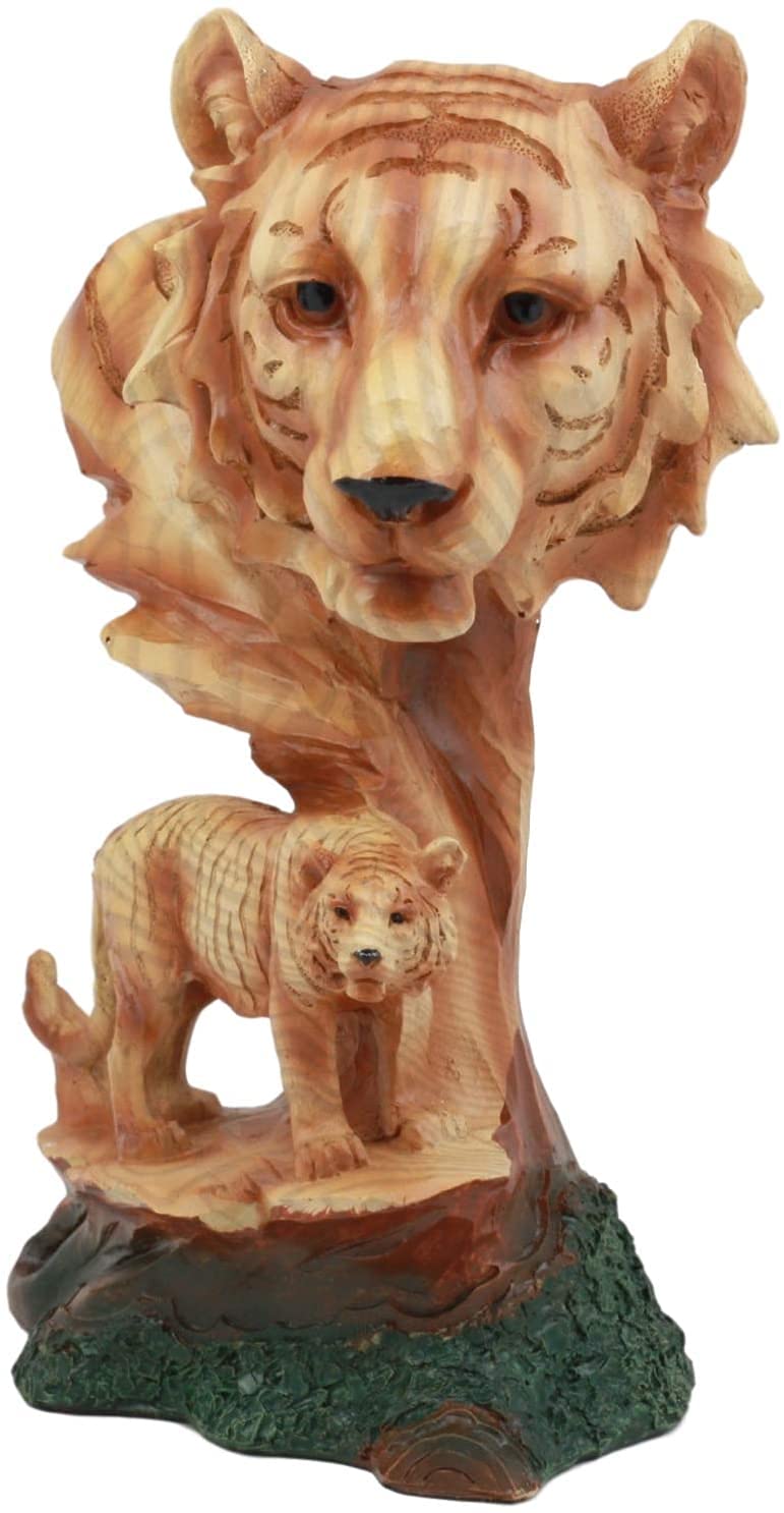Faux wood tiger family decorative showpiece-ArtyCraftz.com