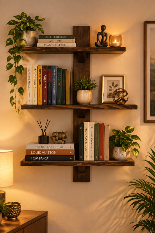Modern Geometric Pinewood Wall Shelf - 3-Tier Floating Rack-artycraftz.com