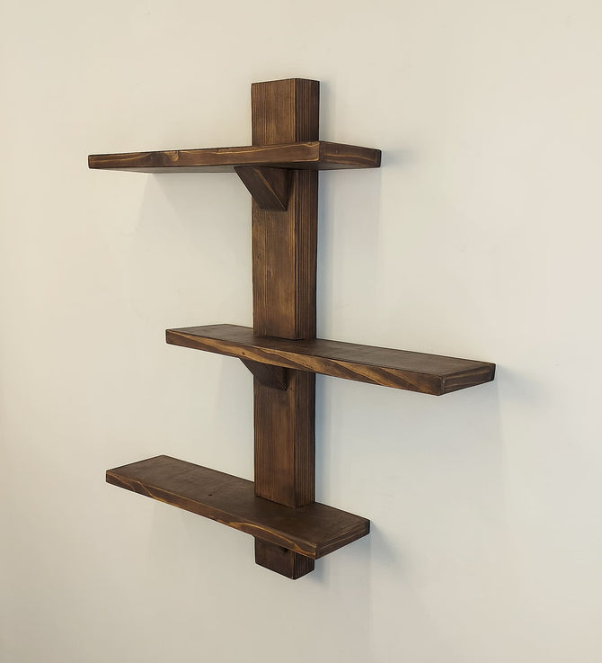 Modern Geometric Pinewood Wall Shelf - 3-Tier Floating Rack-artycraftz.com