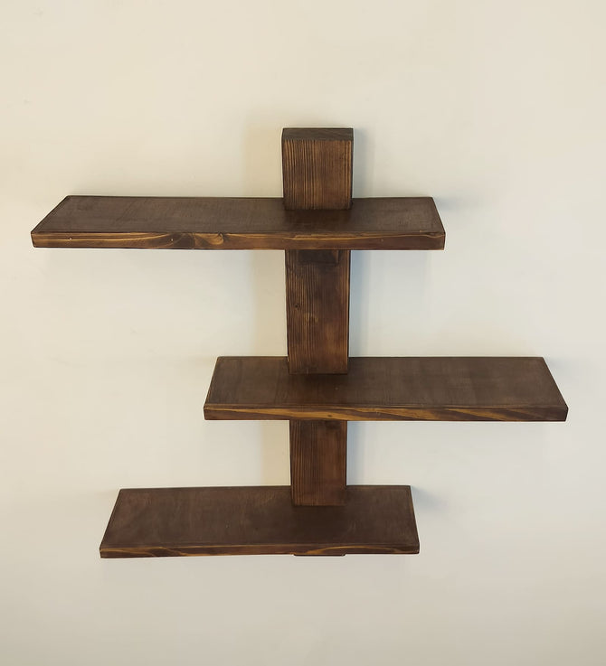 Modern Geometric Pinewood Wall Shelf - 3-Tier Floating Rack-artycraftz.com