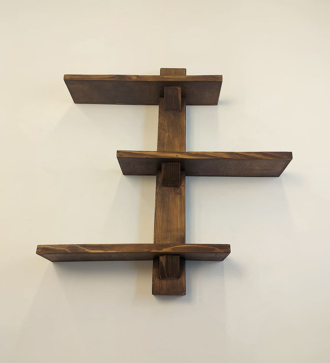 Modern Geometric Pinewood Wall Shelf - 3-Tier Floating Rack-artycraftz.com
