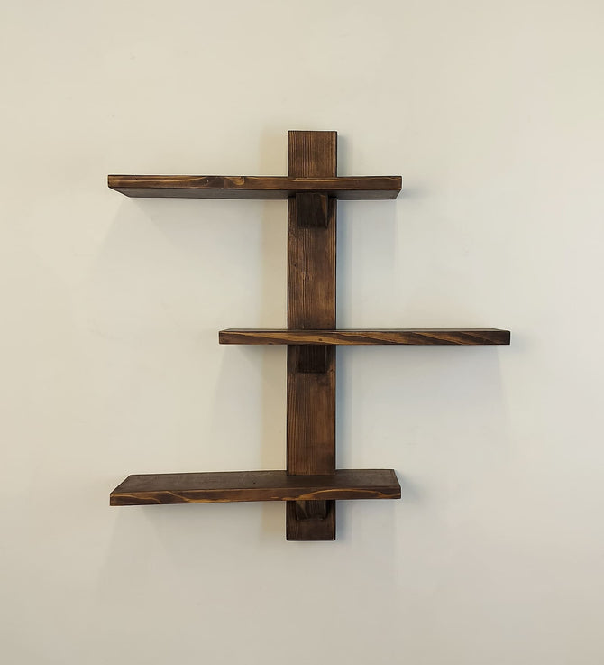 Modern Geometric Pinewood Wall Shelf - 3-Tier Floating Rack-artycraftz.com