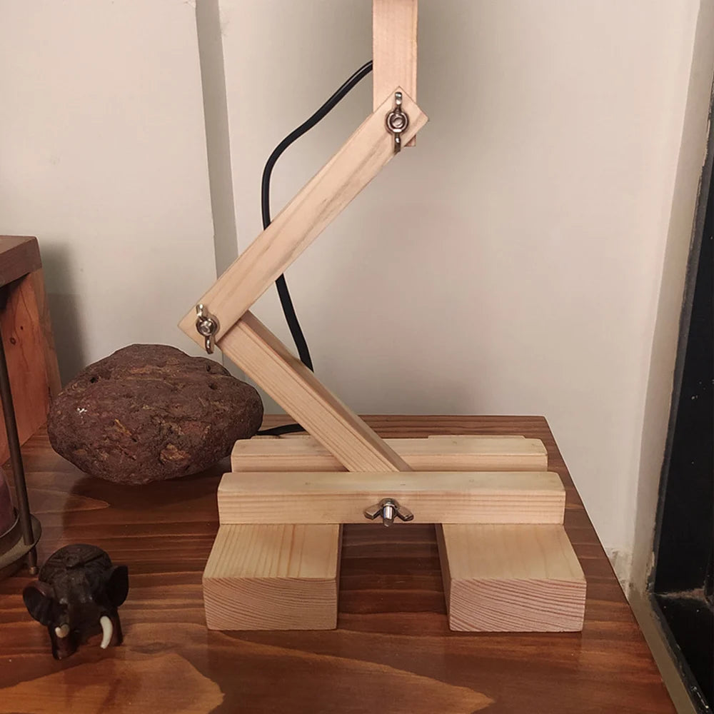 Flex Beige Wooden Table Lamp with Black Fabric Lampshade - ArtyCraftz.com