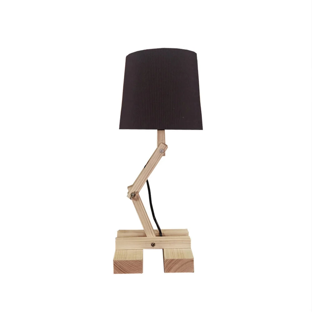 Flex Beige Wooden Table Lamp with Black Fabric Lampshade - ArtyCraftz.com