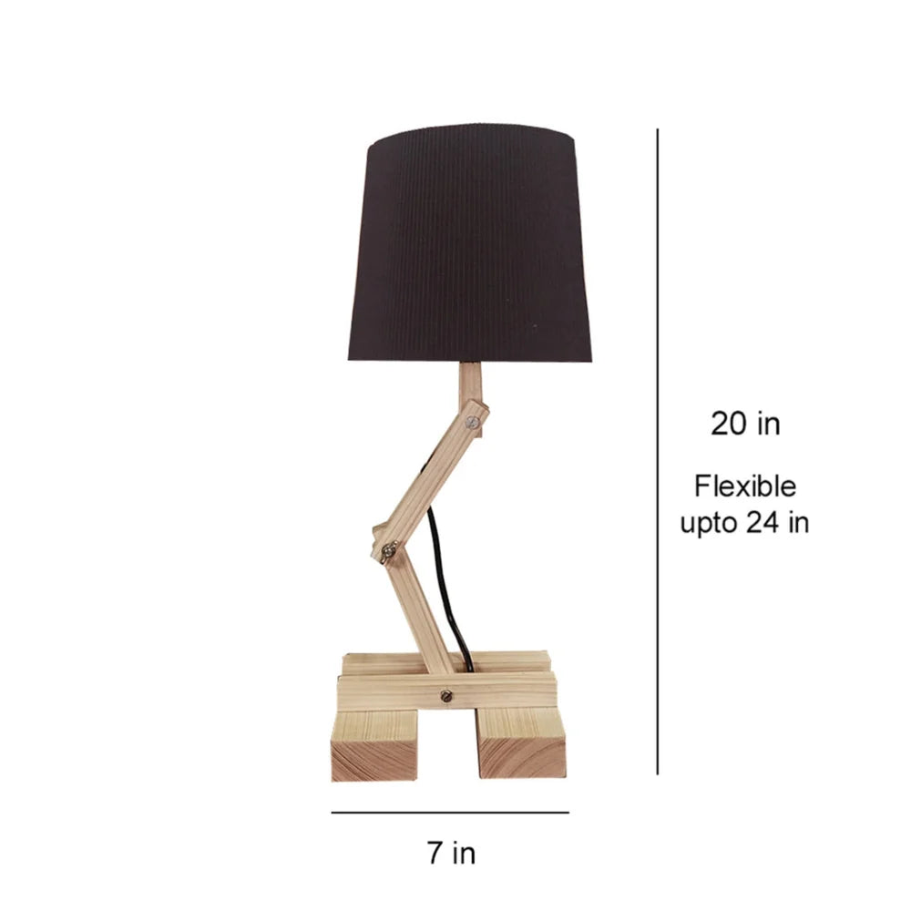 Flex Beige Wooden Table Lamp with Black Fabric Lampshade - ArtyCraftz.com