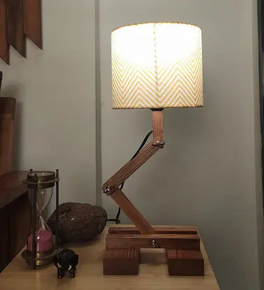 Flex Brown Wooden Table Lamp with Yellow Printed Fabric Lampshade - ArtyCraftz.com