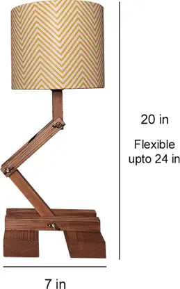 Flex Brown Wooden Table Lamp with Yellow Printed Fabric Lampshade - ArtyCraftz.com