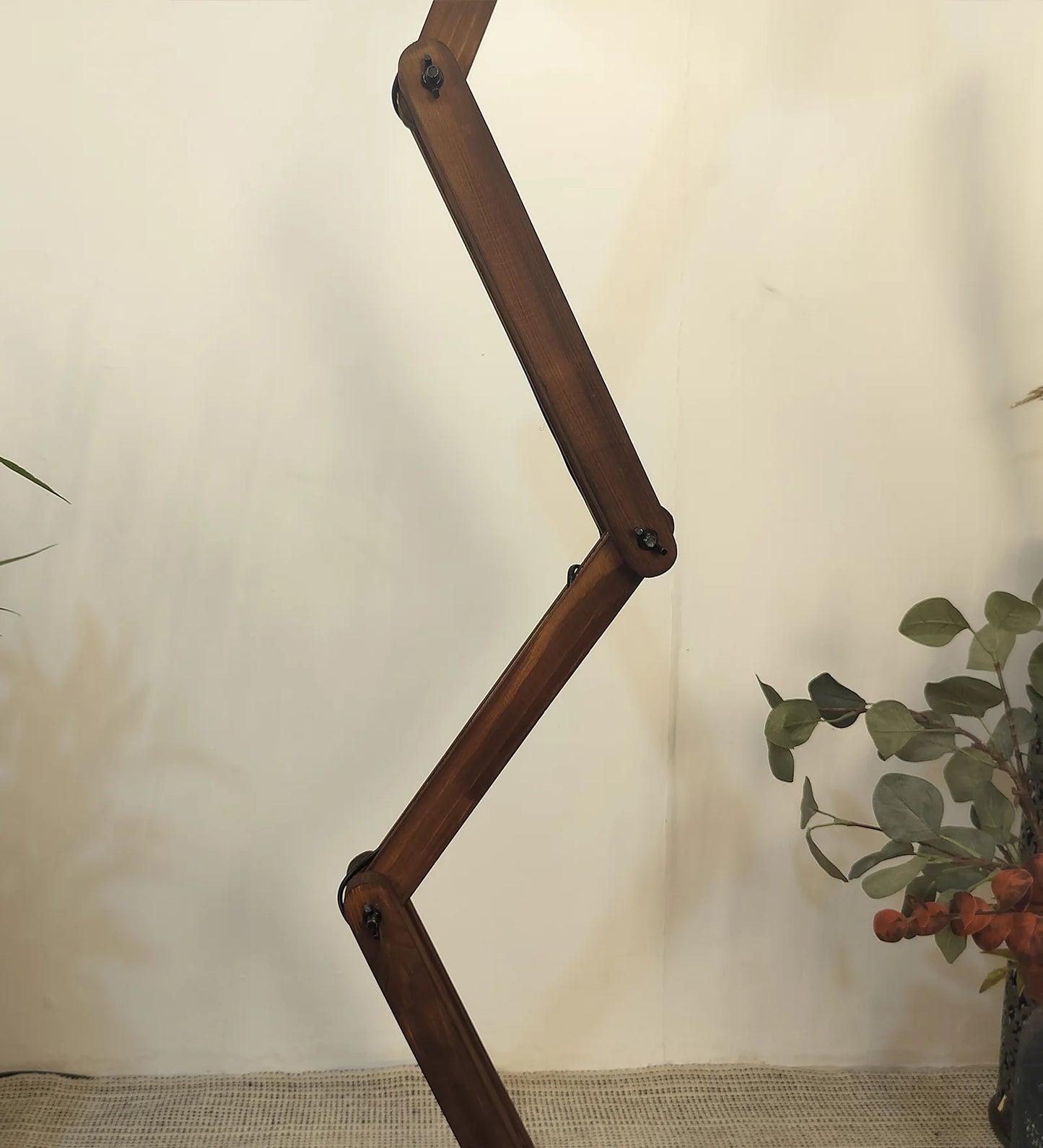 Flex Wooden Floor Lamp with Brown Base and Beige Fabric Lampshade - ArtyCraftz.com