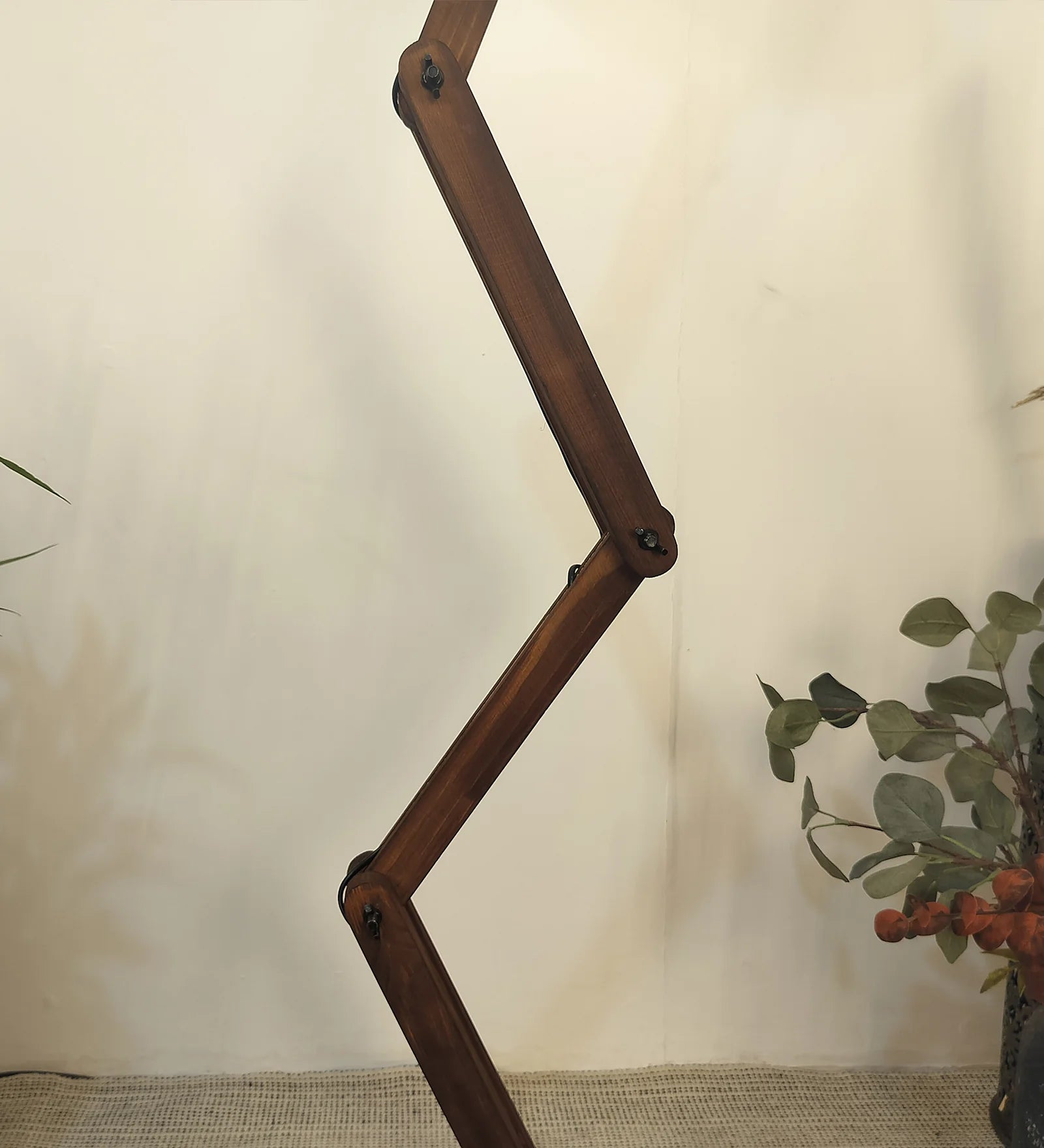 Flex Wooden Floor Lamp with Brown Base and Beige Fabric Lampshade - ArtyCraftz.com