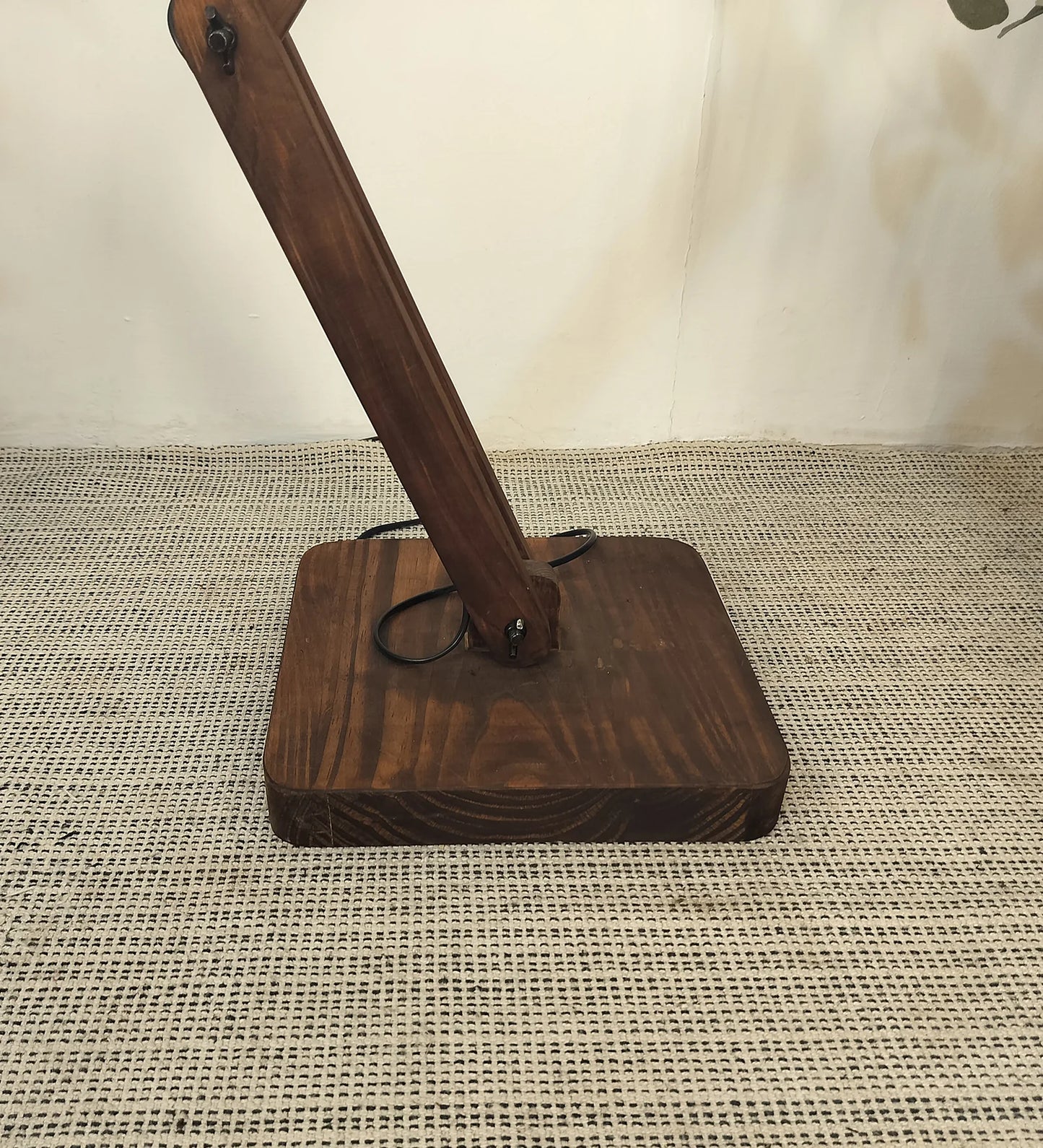 Flex Wooden Floor Lamp with Brown Base and Beige Fabric Lampshade - ArtyCraftz.com