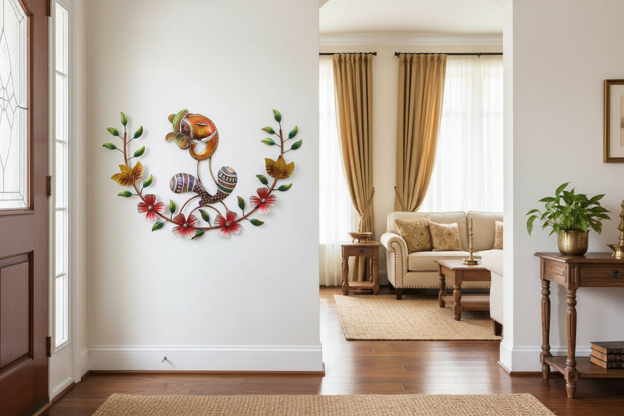 Floral Ganesha Metal Wall Art-ArtyCraftz.com