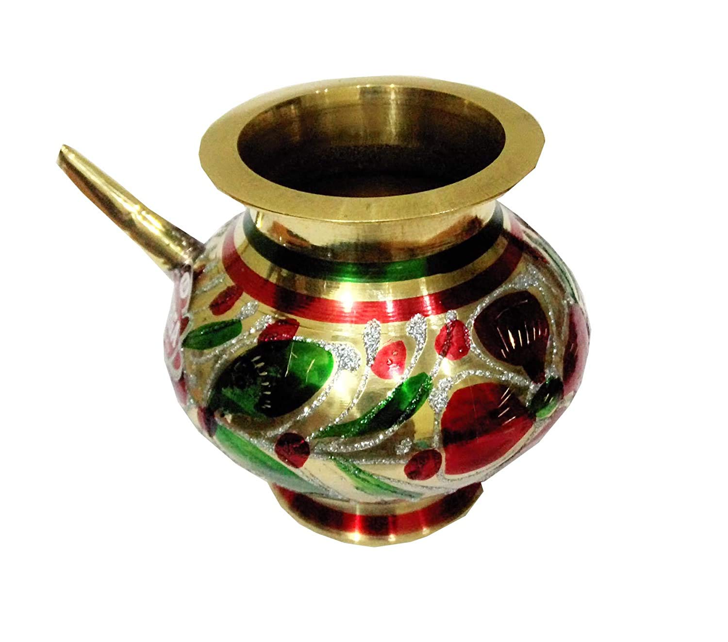 Floral Design Brass Lota with Spout-ArtyCraftz.com