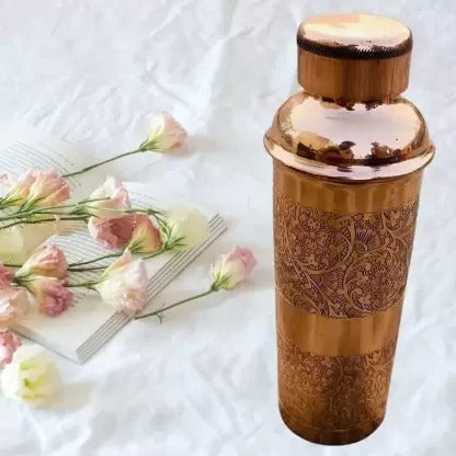 Flower Embossed Pure Copper Water Bottle-ArtyCraftz.com