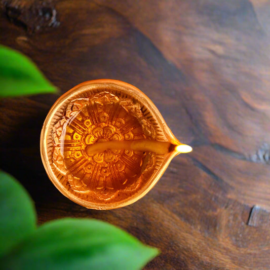 Flower Engraved Brass Diya-ArtyCraftz.com