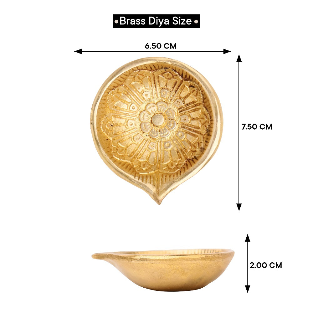 Flower Engraved Brass Diya-ArtyCraftz.com