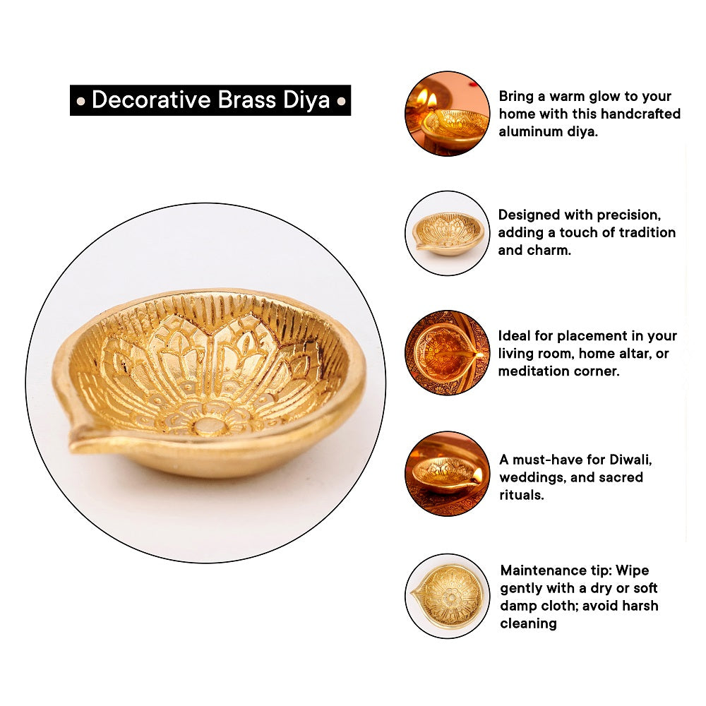 Flower Engraved Brass Diya-ArtyCraftz.com