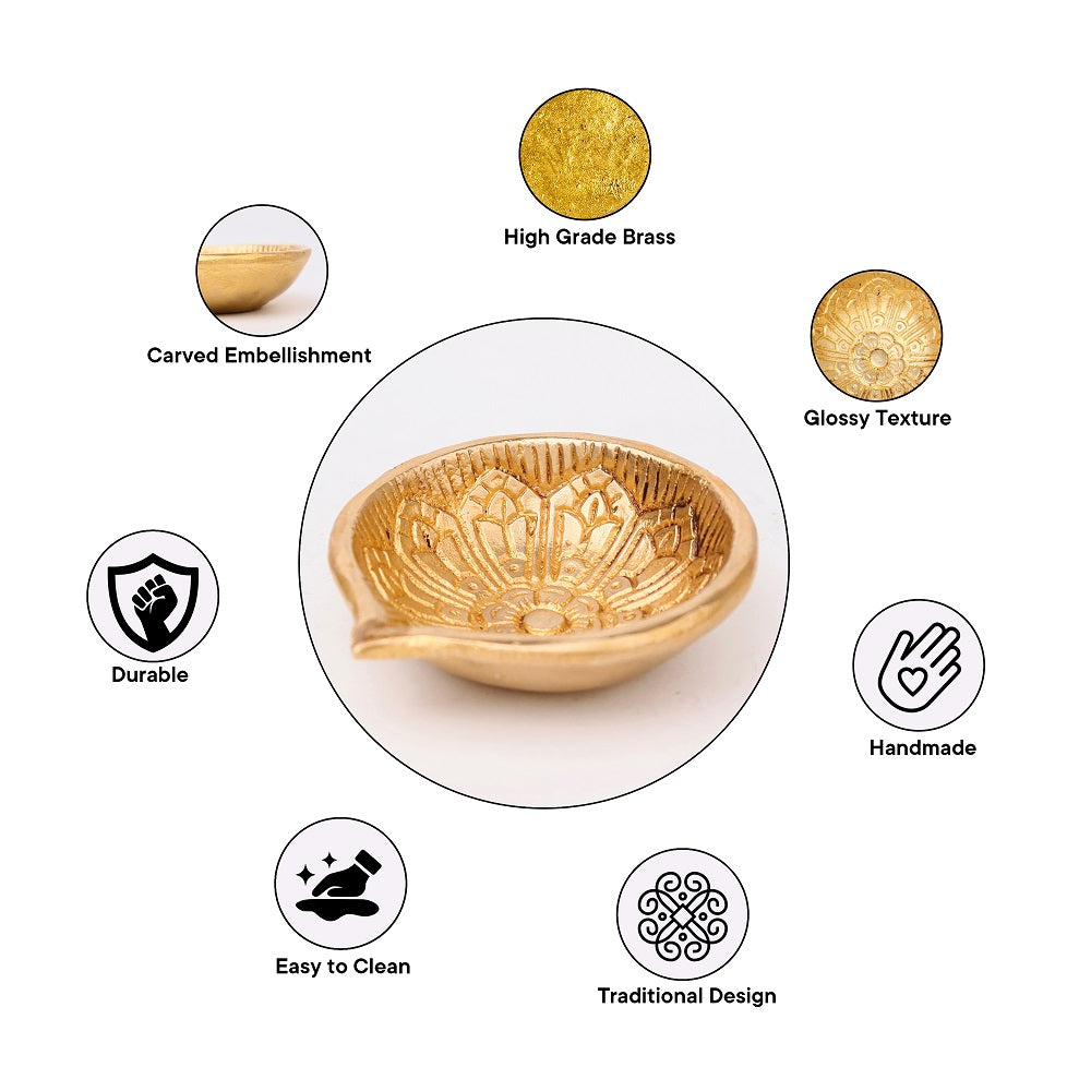 Flower Engraved Brass Diya-ArtyCraftz.com