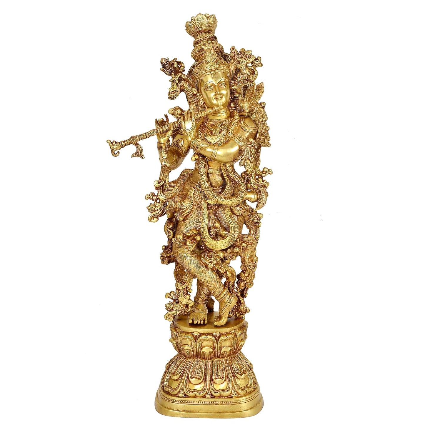 Flute Playing Brass Krishna Statue-ArtyCraftz.com
