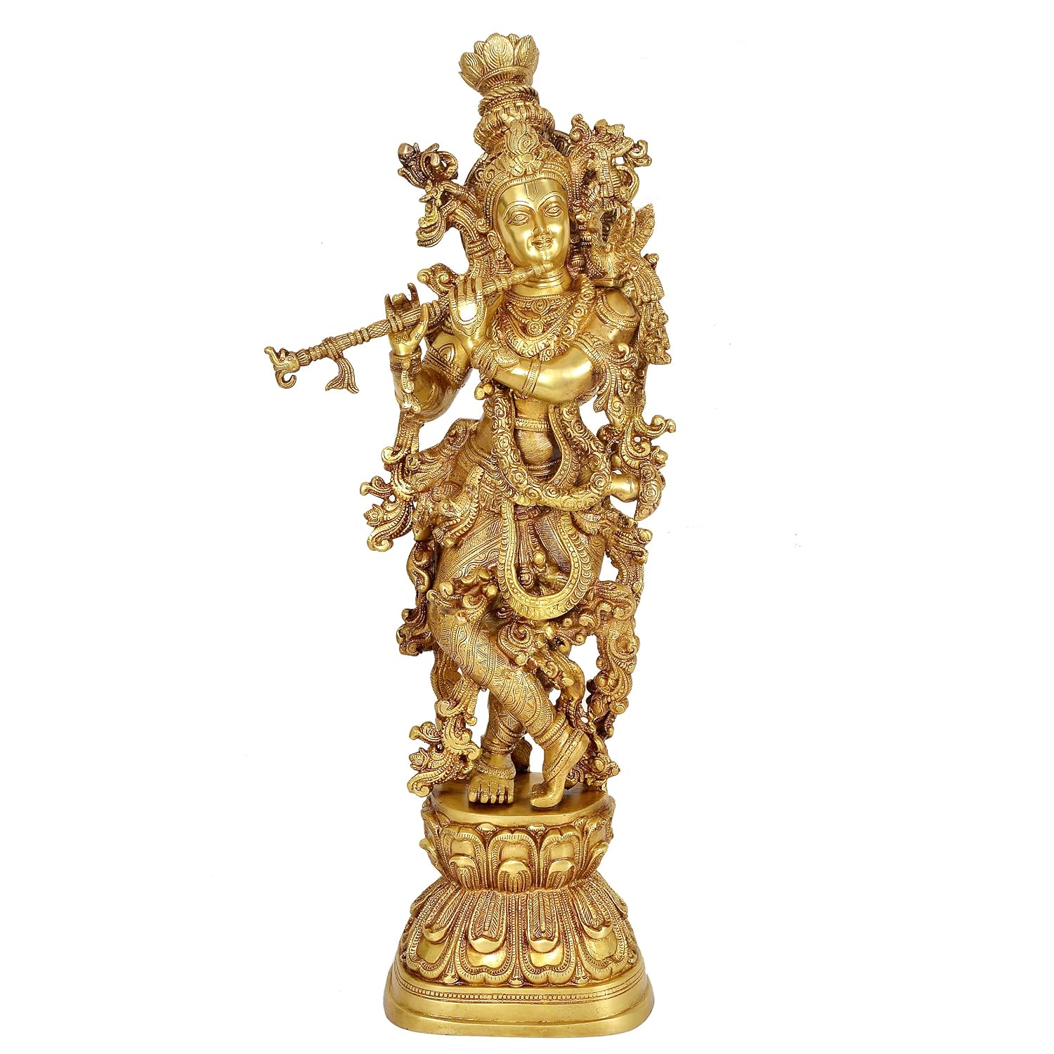 Flute Playing Brass Krishna Statue-ArtyCraftz.com