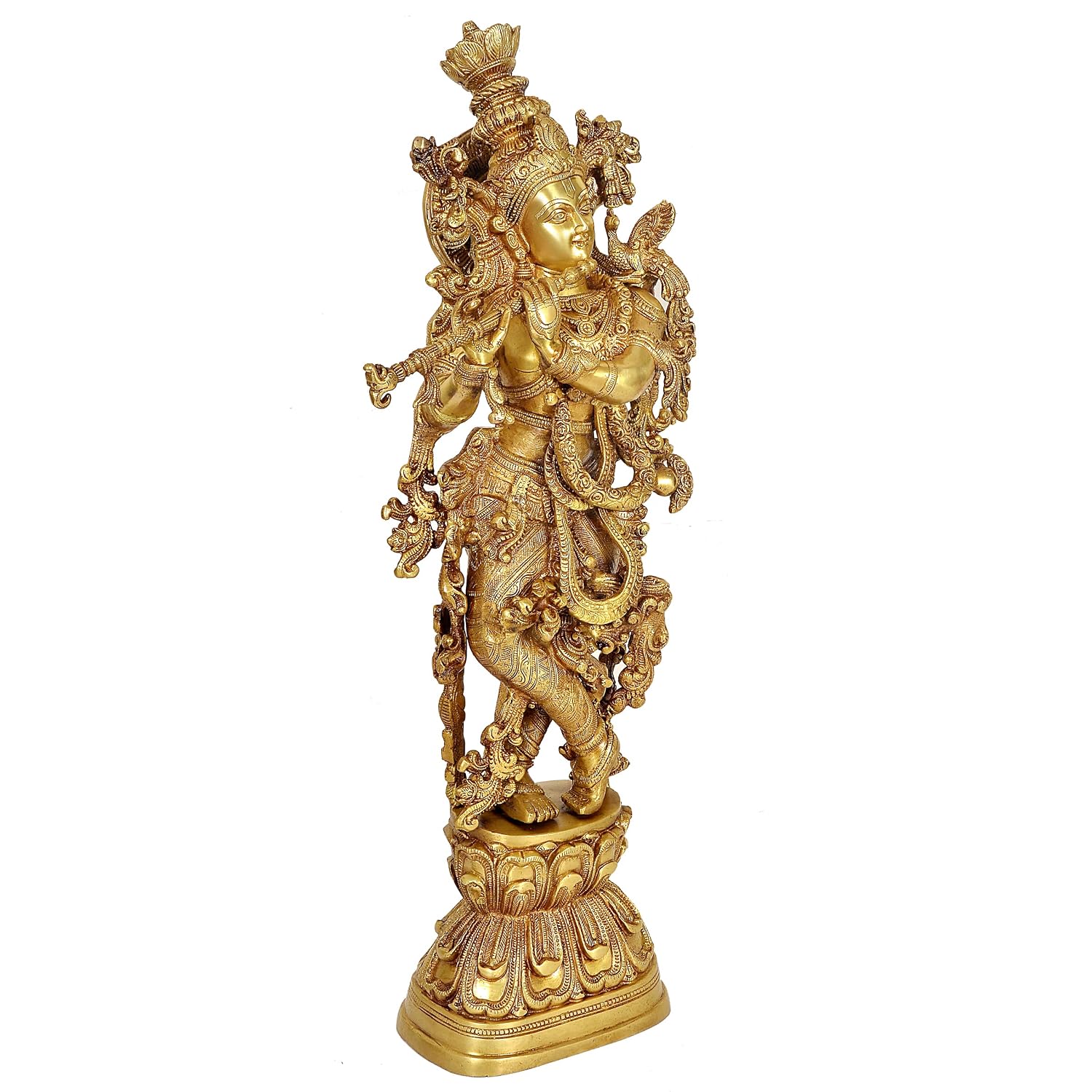 Flute Playing Brass Krishna Statue-ArtyCraftz.com