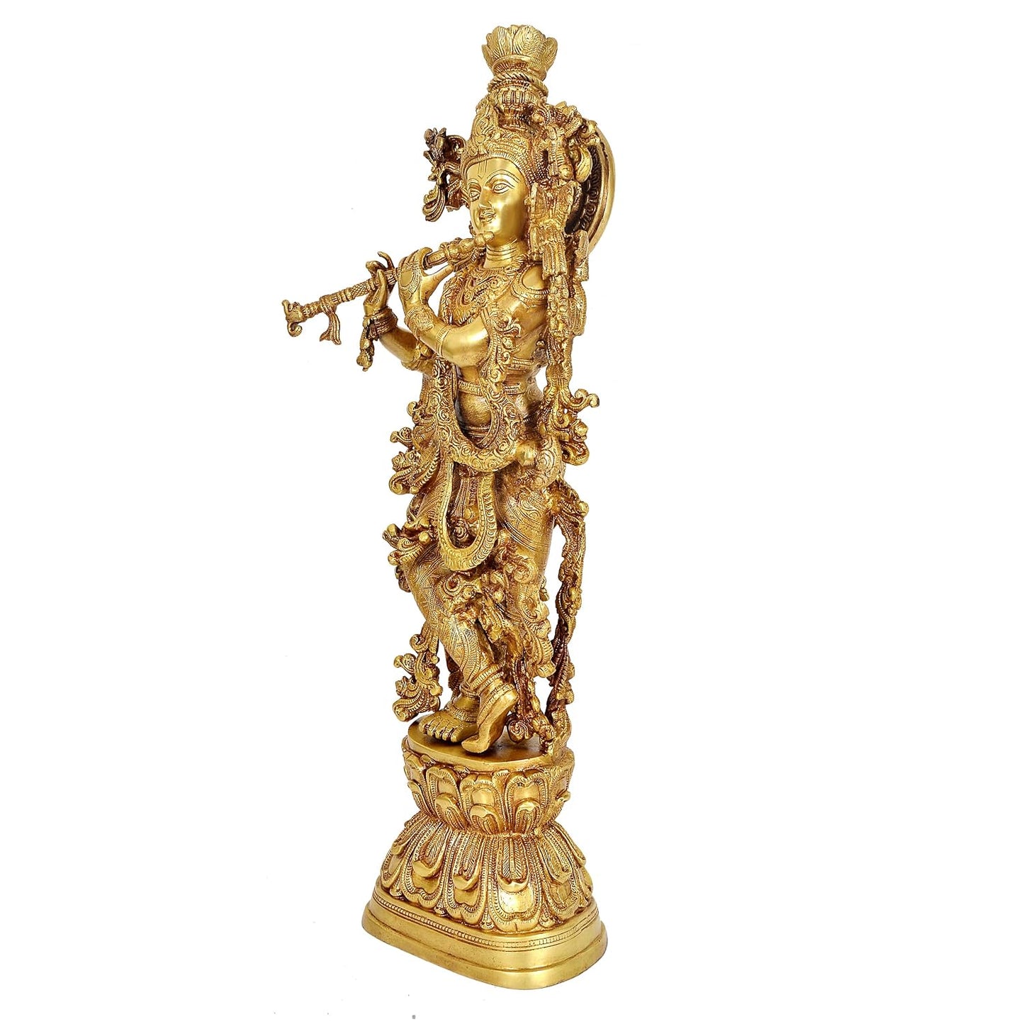 Flute Playing Brass Krishna Statue-ArtyCraftz.com