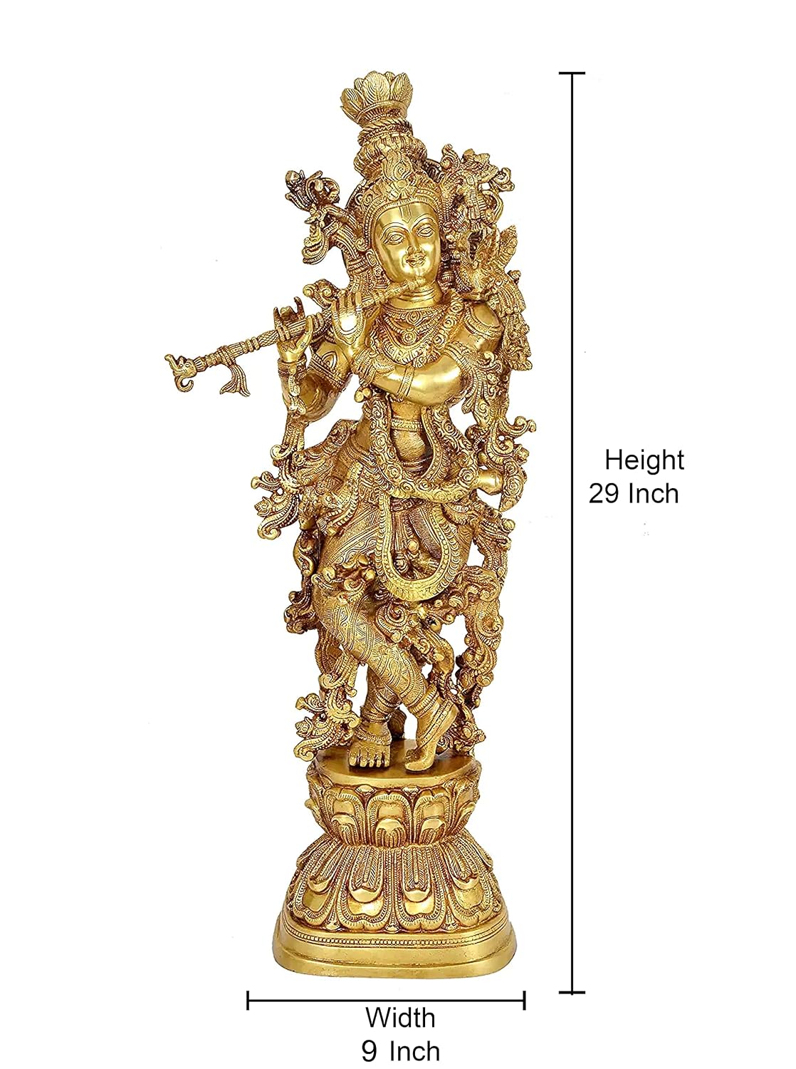 Flute Playing Brass Krishna Statue-ArtyCraftz.com