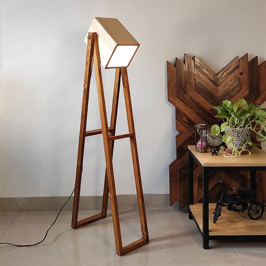 Focal Wooden Floor Lamp with Beige Lampshade - ArtyCraftz.com