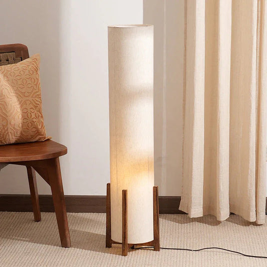 100 cm wooden floor lamp with cylindrical fabric shade-artycraftz.com