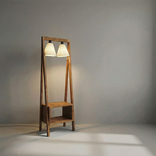 Wooden Floor Lamp with Shelf | 48 Inch Double Light-artycraftz.com