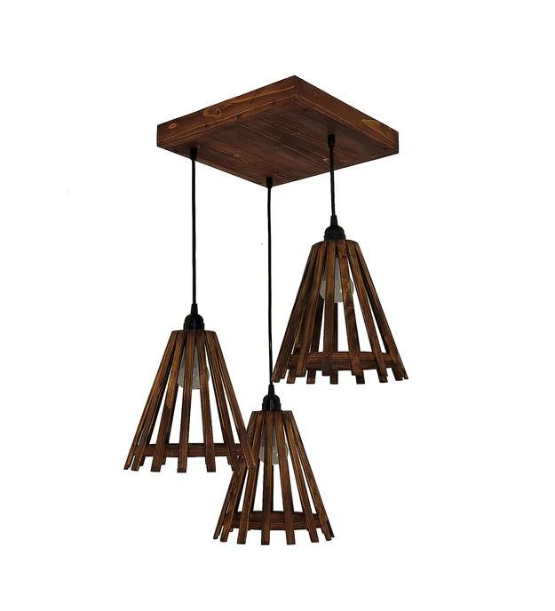 Funnel Brown Wooden Cluster Hanging Lamp