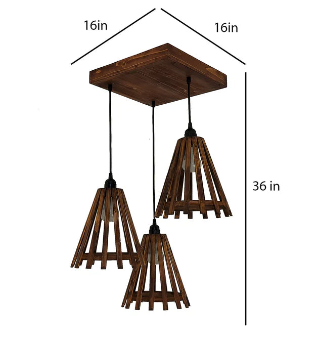 Funnel Brown Wooden Cluster Hanging Lamp