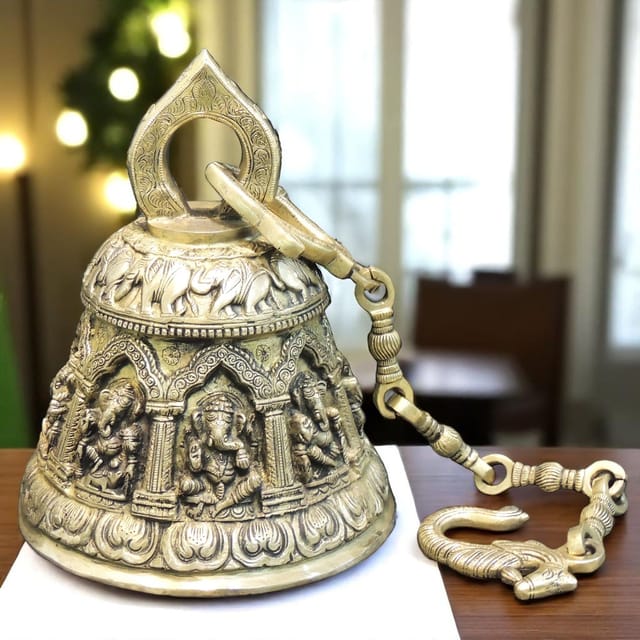 Ganesh Engraved Brass Hanging Bell-ArtyCraftz.com